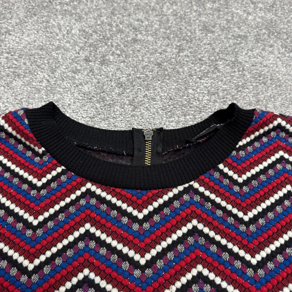 Zara Woman Chevron Geometric Knitted Midi Shift Dress XL Textured Crew Neck Zip - Picture 12 of 13